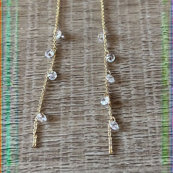 BHLDN | Jewelry | Gold Drop Crystal Earrings From Bhldn  BHLDN Delicate Waterfall Drop Earrings Gold with Crystals